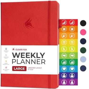 Imagem de Clever Fox Agenda – Agenda semanal e mensal sem data para produtividade, gerenciamento de tempo e objetivos – Diário organizador – (vermelho, menor que A4 (17,8 cm x 25,4 cm))
