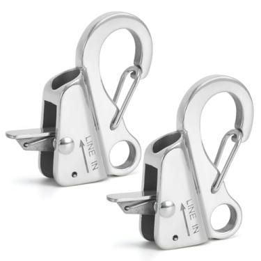 Imagem de Xxamz Pacote com 2 unidades, aço inoxidável, ajustável, comprimento da linha, corda deslizante, gancho para barco, iate, clipe de liberação rápida, para-choques de barco para ancoragem de barco