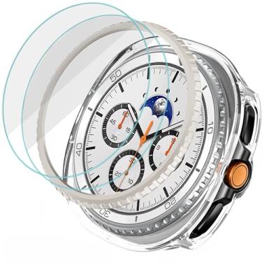 Imagem de DEALELE [Pacote com 2+2 capas protetoras de vidro temperado compatível com Samsung Galaxy Watch 8 Classic 46 mm, anel de bisel de metal com capa protetora transparente e protetor de tela de vidro