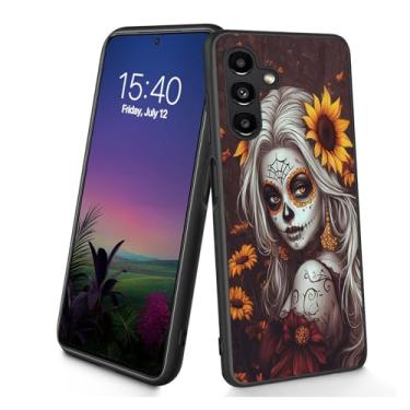 Imagem de Bxgolkgd Projetada para Galaxy A17 5G, capa protetora antiderrapante de silicone TPU macio e fino à prova de choque para Samsung Galaxy A17 5G 2025 6,7 polegadas - Dia dos Mortos Sugar Skull Girassol
