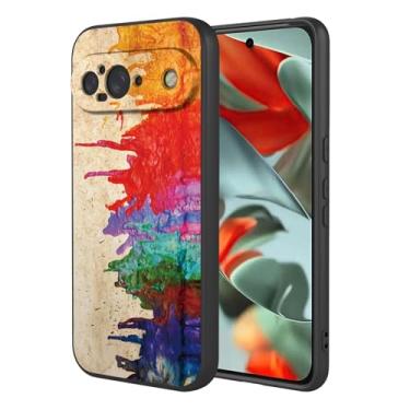 Imagem de OEURVQO Capa artística para Google 9, capa de silicone líquido de toque macio com forro fofo, compatível com carregamento sem fio, capa protetora para Google Pixel 9, aquarela preta