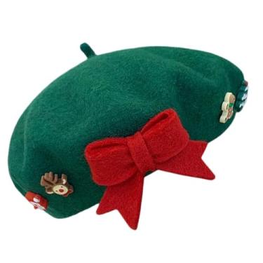 Imagem de Boina de Natal Feminina,Boina de Natal | Boina feminina fofa - Chapéu boina de Natal fofo feminino, gorros decorativos de lã para artistas, chapéu de pintor para adultos