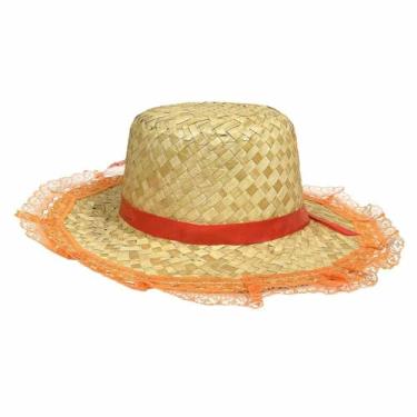 Imagem de Chapéu de Palha Para Festa Junina Com Renda Colorida