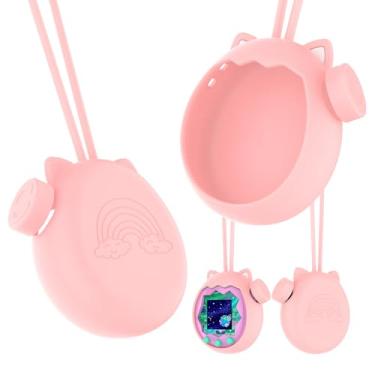Imagem de WD&CD Capa compatível com Tamagotchi Paradise Pink, capa de silicone TPU macio com cordão, à prova de choque, antiqueda, proteção total de 360°