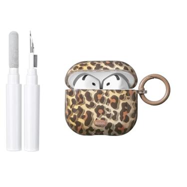 Imagem de COTYPOFLIYTT Capa compatível com AirPods 4 com kit de limpeza, linda capa protetora de TPU com estampa de leopardo transparente com chaveiro, mulheres e meninas para AirPods 4ª geração - amarelo