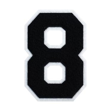 Imagem de Patch de chenille preto número 8 de 15 cm com borda branca para passar a ferro ou costurar para uniformes escolares, jaquetas de projetos faça você mesmo, design clássico e durável (8)