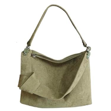 Imagem de Bolsa feminina de camurça Hobo elegante bolsa de ombro bolsa de mão casual bolsas de trabalho 2025, Verde militar, One Size