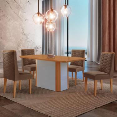 Imagem de Mesa De Jantar Isadora 120cm Tampo Mdf Laminado Veludo Marrom Naturale Off White