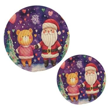 Imagem de Blueangle 2 peças de suporte de panela de urso e Papai Noel - conjunto de pegadores de panela de tecido redondo - almofadas quentes trançadas de algodão - porta-copos - tapetes de mesa para cozinhar e