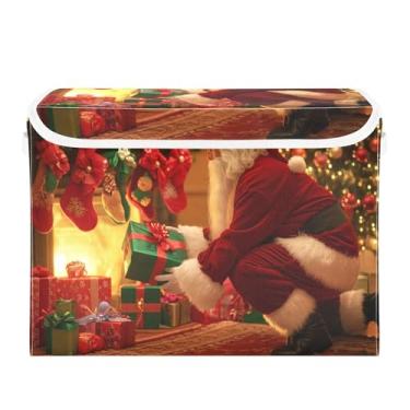 Imagem de SEHANY Cestas de armazenamento de Papai Noel de Natal com tampas, organizador de caixas de armazenamento de tecido para armário de roupas, cobertor de escritório, berçário, 42 x 32 x 30 cm