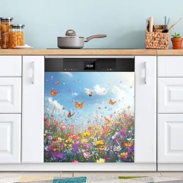 Imagem de ATTX Capa magnética para lava-louças Sea Daisies, 58,4 cm C x 66 cm A, decoração da capa da máquina de lavar louça, decalques de armário doméstico adesivos de eletrodomésticos #107