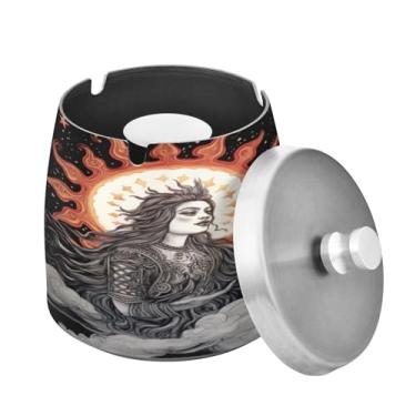 Imagem de Blueangle Cinzeiro de sol e lua com tampa para cigarros, à prova de vento/chuva, aço inoxidável, sem fumaça, inodoro, cinzeiro para uso interno ou externo (353)