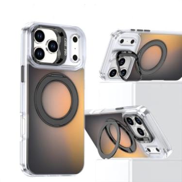 Imagem de SFDSUH Capa de luxo com suporte giratório para lente e suporte duplo para iPhone 16e (Preta)