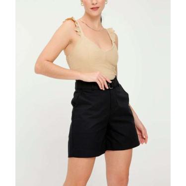 Imagem de Bermuda Feminina Satin Cotton Cinto Bolsos Marisa-48034, Preto, 42