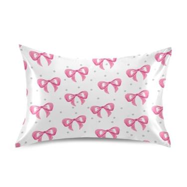 Imagem de SEHANY Capas de almofada de seda com laço rosa para cabelo e pele, capas de almofada de cetim respiráveis macias e refrescantes com fecho de envelope, tamanho king (50 x 76 cm)
