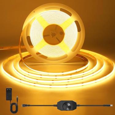 Imagem de ACELUMO Faixa LED COB branco quente, faixa LED contínua com alimentação e regulador, CRI 92, largura 8 mm, faixa LED 3 m para armário, TV, cozinha, sala de estar, 2700 K