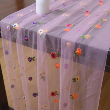 Imagem de Psasrm Conjunto de 1 corredor de mesa de flores de 3 m, 73 x 300 cm toalha de mesa rosa de tule transparente, caminho de mesa para festa de casamento, chá de bebê, aniversário, decoração de casa