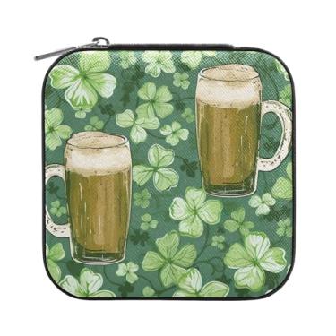 Imagem de Wassud Copos de cerveja e trevos (2) pequena caixa de joias de viagem, mini organizador portátil de couro PU, brincos de armazenamento quadrado, colar, pulseiras, joias para mulheres, meninas