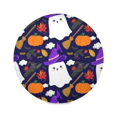Imagem de Wassud Jogo americano Abóboras com chapéu de bruxa tapetes de mesa redondos para cozinha e jantar tapetes laváveis resistentes ao calor decoração de mesa 39 cm
