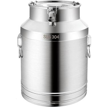 Imagem de uhyOHF Fermentador, recipiente de aço inoxidável, lata de leite, para produção de armazenamento hermético de alimentos balde de fermentação, latas de transporte de barril seladas, pote líquido com