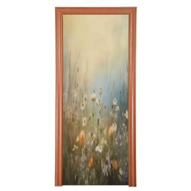 Imagem de Wassud Capa de porta grande decoração floral artística 96 x 98 polegadas, faixa elástica para porta interna para varanda e porta da frente