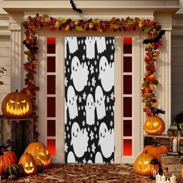 Imagem de Wassud Boo-boos com flores para decoração de porta banner interno externo decoração de casa de varanda grande decoração de porta da frente 96 x 98 polegadas