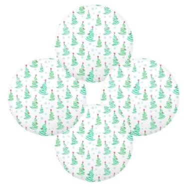 Imagem de Wassud Jogo americano conjunto de 4 tapetes de mesa redondos com linhas verdes para cozinha e jantar tapetes laváveis resistentes ao calor para decoração de mesa 39 cm