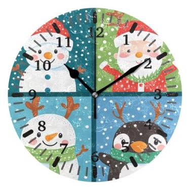 Imagem de CEBUGI Personagens de Natal fofos relógio de parede operado por bateria relógios redondos silenciosos relógios de parede sem tique-taque para cozinha, banheiro, quarto, escritório, decoração 25,4 cm