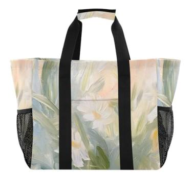 Imagem de Wassud Margaridas elegantes sacolas de compras reutilizáveis grande bolsa de lona impermeável organizador para praia, piquenique, lavanderia, viagem