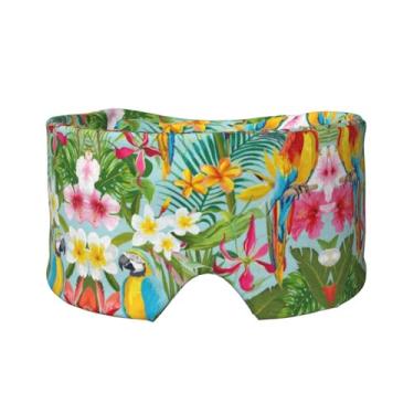 Imagem de Máscara protetora para olhos e orelhas com estampa de plantas e papagaios tropicais, respirável, ajustável, blecaute, confortável