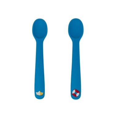 Imagem de Kit Com Duas Colheres De Silicone Ursinho Navy Azul - Bup Baby