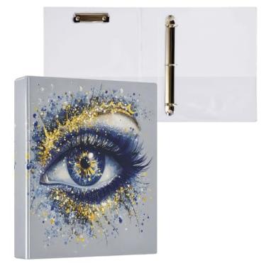 Imagem de STAYTOP Lindo organizador de fichário de olhos dourados azuis, fichário de 3 anéis com prancheta (carta A4), fichário fofo para material de escritório escolar