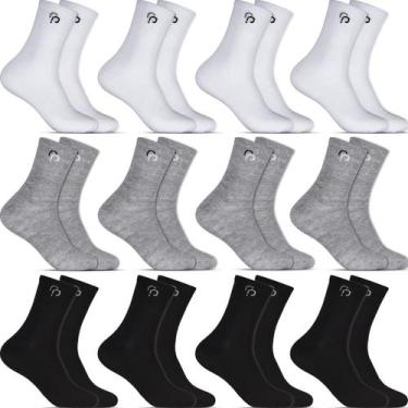 Imagem de Kit 12 Pares Meias Cano Alto Longo Esporte Sport Masculina Confortável