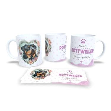 Imagem de Caneca de Cerâmica Beagle, Branca e Rosa, com Ilustração de Cachorro e Flores, Tema Pet, Design com Patinhas e Corações (13202)