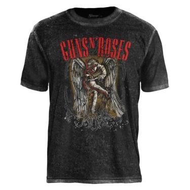 Imagem de Camiseta de Banda Guns N Roses Preto ou Cinza Estonado Estampa Oficial-Unissex