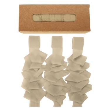 Imagem de Fita de chiffon, fita desgastada 3,8 cm x 3 rolos, total de 30 metros, fitas macias para convites de casamento, buquê de flores de noiva, embrulho de presente, decorações, bege