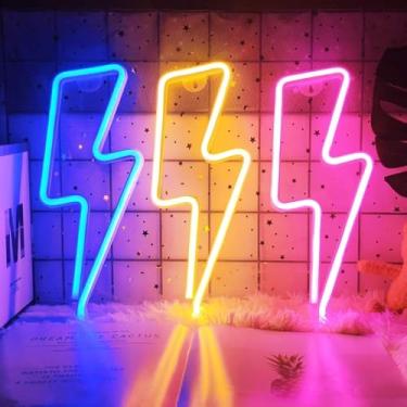 Imagem de Luminárias Neon Led - Raio Trovão Quarto Bar 32x22cm (Amarelo)