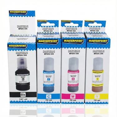 Imagem de Kit 4 Tintas Masterprint Cores Vivas 337mL Compatível com Epson 544 504 (L3150 L3250 L4260 L5190 L1250 e Mais) Preto 127ml + 3 Cores 70ml Qualidade Fotográfica