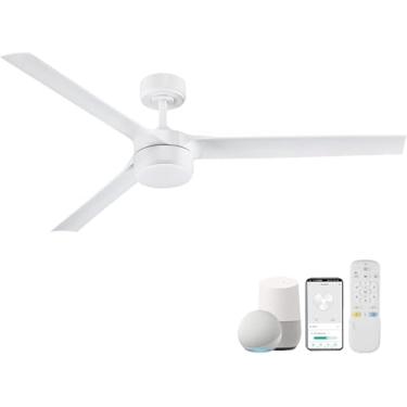 Imagem de cumilo Ventiladores de teto inteligentes de 152 cm com luz e controle remoto, 6 velocidades, motor CC silencioso, regulável em 3 cores, ventiladores de teto modernos para ambientes internos e externos
