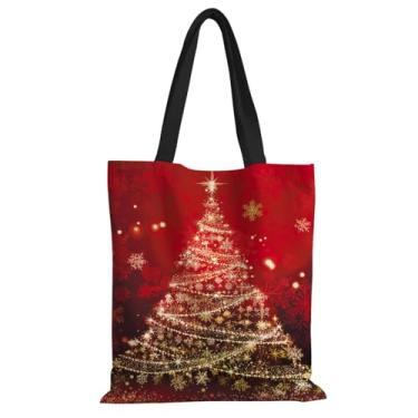 Imagem de ANNA QUEEN Sacola de lona Merry Christmas, bolsa de ombro com alça para academia, ioga, fim de semana, piquenique, praia, viagem, cozinha, Árvore de Natal vermelha, 13.7 X 15.7 Inches, Casual