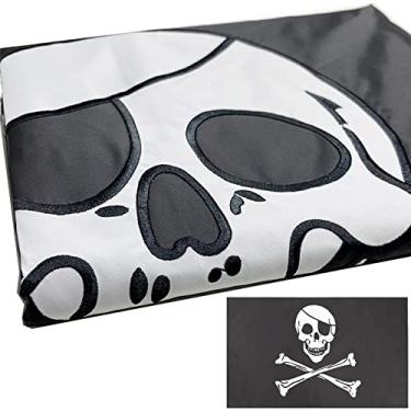 Imagem de Bandeira do pirata Edward Inglaterra bordada 7,5 x 12,7 cm ao ar livre dupla face pirata Jolly Roger bandeira para o exterior 3ply bordada com 2 ilhós de latão cores vivas à prova d'água