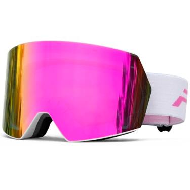 Imagem de AVV Óculos de esqui OTG anti-neblina proteção UV400 - capacete compatível para homens, mulheres, jovens, esqui, snowboard, rosa
