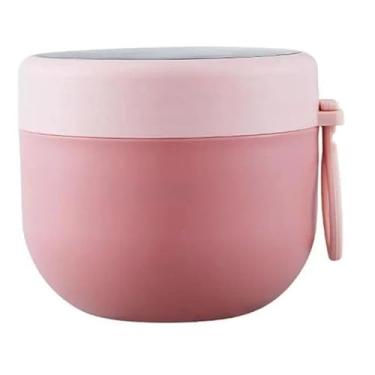 Imagem de Lancheira Térmica com Colher 600ml Pote Infantil de 304 Aço inox (Rosa)