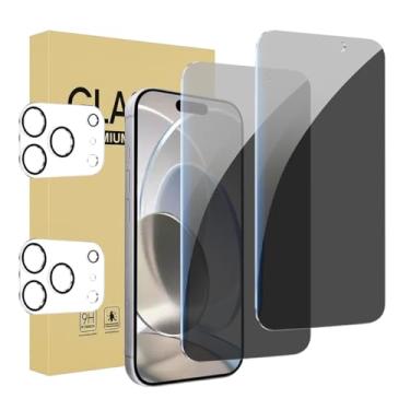 Imagem de Pacote com 2 + 2 protetores de tela para iPhone 17 Pro Max com protetor de lente de câmera cobertura total, película de vidro temperado anti-espião, dureza 9H, fácil instalação, sem bolhas [6,9