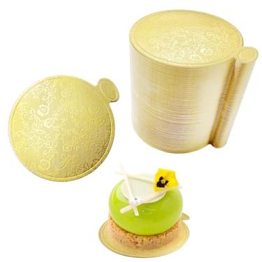 Imagem de Mini tábuas de bolo redondas com base de cupcake, 100 peças, 100 peças de pratos dourados para cozinhas domésticas e padarias (estampa floral dourada, 8,5 cm)