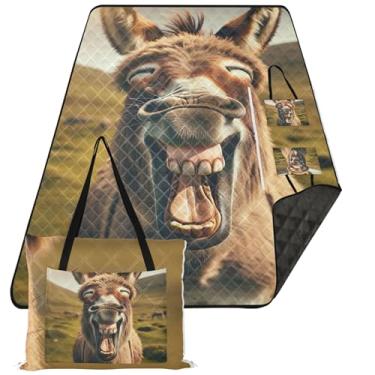 Imagem de TSENQUE Manta de praia divertida de burro rindo sem areia impermeável, cobertores de grama para piquenique ao ar livre, tapete dobrável, 299 cm x 203 cm