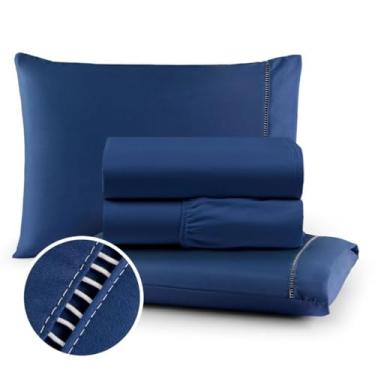 Imagem de Conjuntos de Roupas de Cama Kit Completo Varios Tamanhos Tecido Acetinado Micro 400 Fios(Azul,Solteiro)