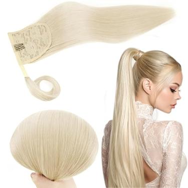 Imagem de RUNATURE Extensão De Rabo Cavalo, Cabelo Humano Natural, Loiro Platinado Com Pasta Mágica, Fácil Instalar, Natural Macio Para Mulheres, Pontas Grossas, 30 Cm, 70G, Nº 800
