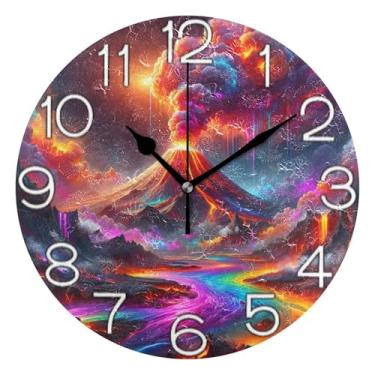 Imagem de GAIGEO Relógio de parede decorativo Cool Mountain Brilhante Rio Analógico Quarto Cozinha Operado a Pilhas, Decoração de Parede de Sala de Estar Moderna, 25 cm, Ponteiros Pretos