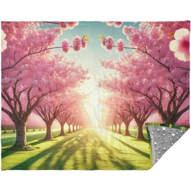 Imagem de Cobertores macios personalizados de flores de cerejeira para sofá, presente de sofá, cobertor para homens e mulheres, 177,8 cm x 139,7 cm, cobertor grande de férias